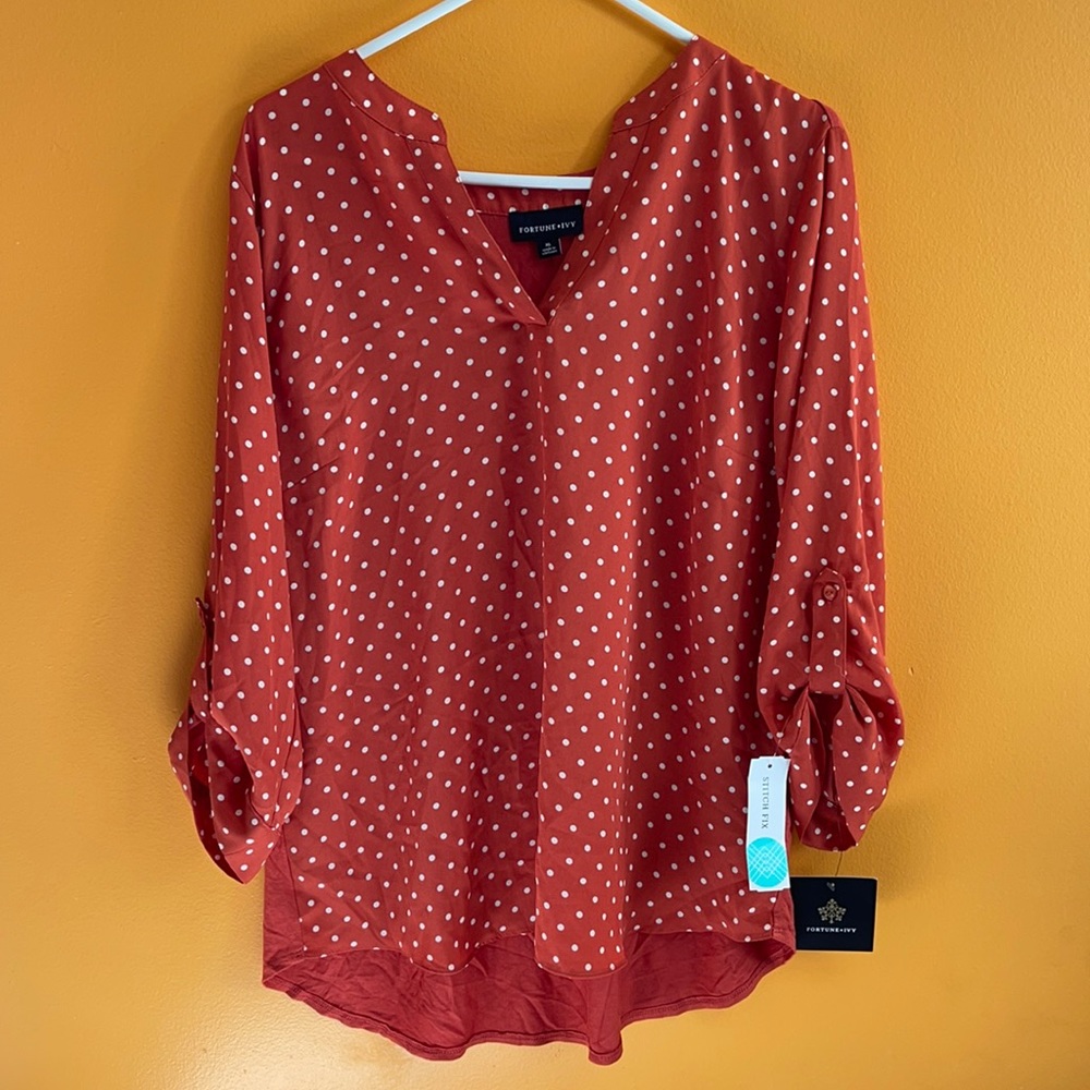 FORTUNE + IVY Tulsa Mixed Material Blouse